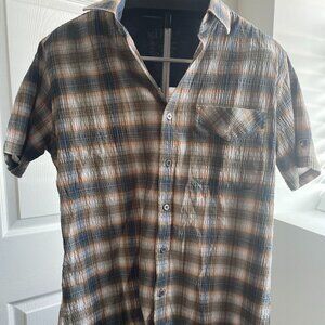 KÜHL Plaid Shirt – Men’s Medium – Brown Blue – Mountain Patch
